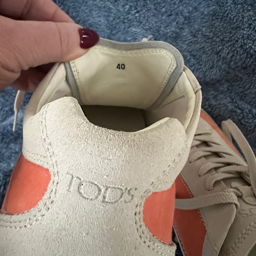 Tod’s Suede Leather Sneakers Beige Coral Lace-Up Italy Size 40 - Picture 4 of 4